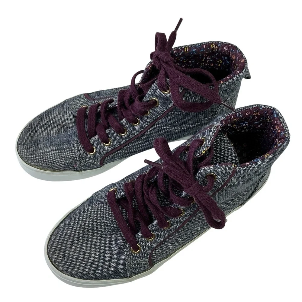Old Navy‎ Girls Hightop Sneakers Chambray Blue Metallic Gold Sparkle and Purple